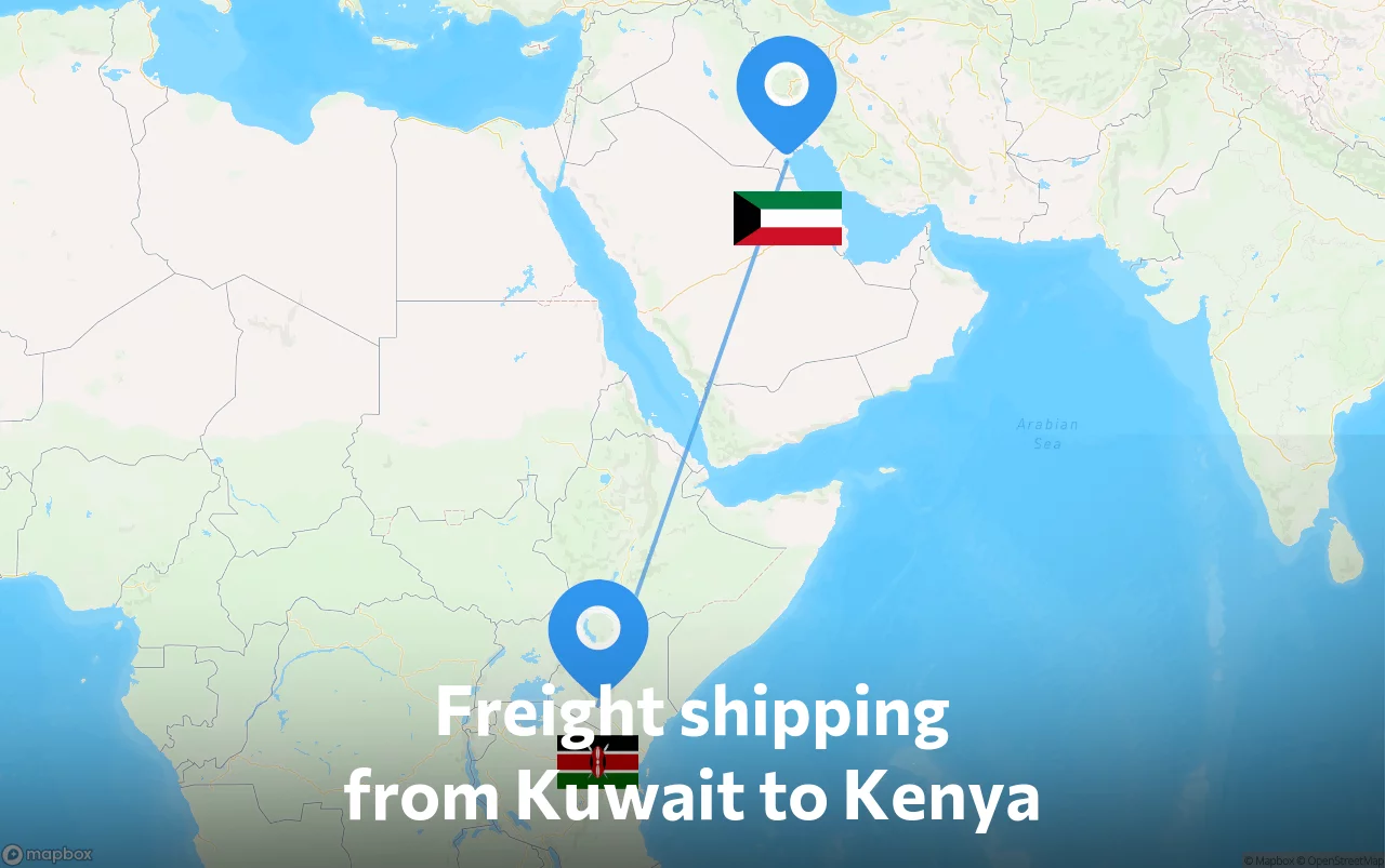 Shipping route from Kuwait to Kenya