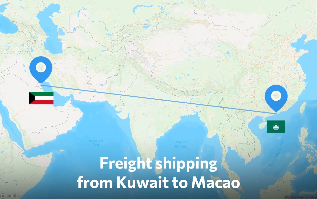 Shipping route from Kuwait to Macao