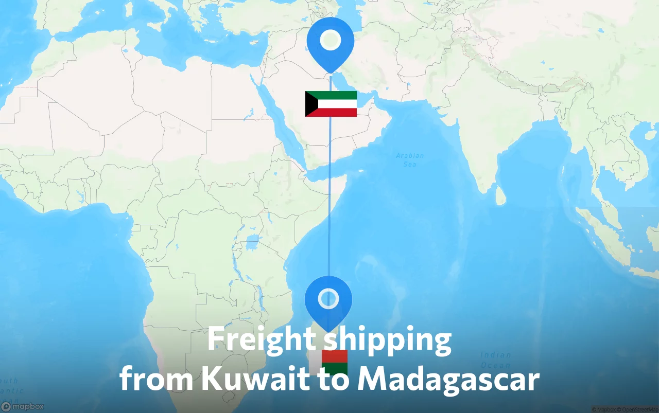 Shipping route from Kuwait to Madagascar