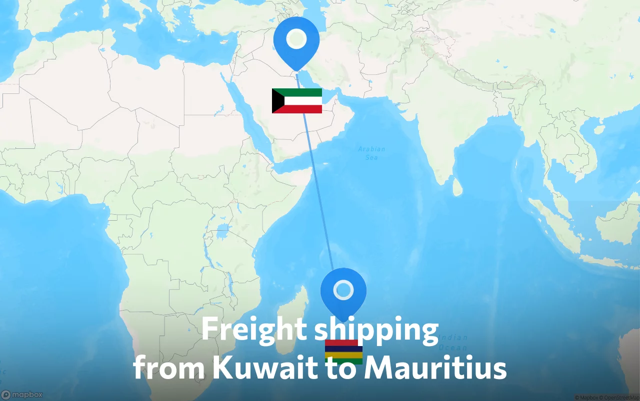 Shipping route from Kuwait to Mauritius