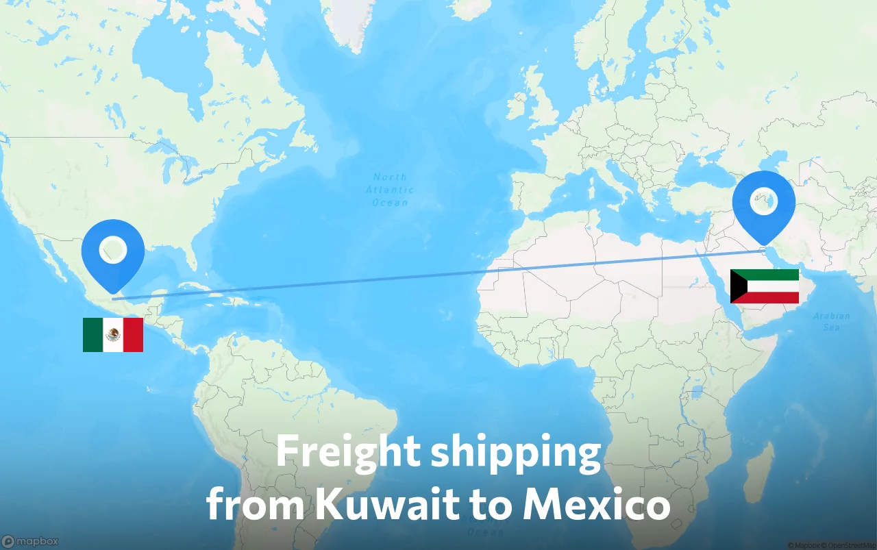 Shipping route from Kuwait to Mexico