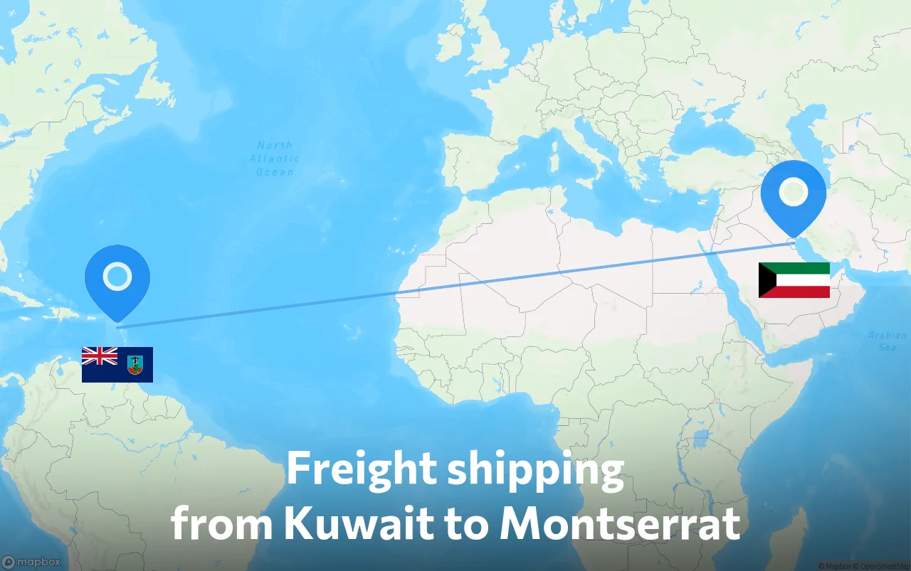 Shipping route from Kuwait to Montserrat