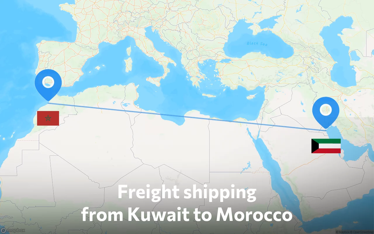 Shipping route from Kuwait to Morocco