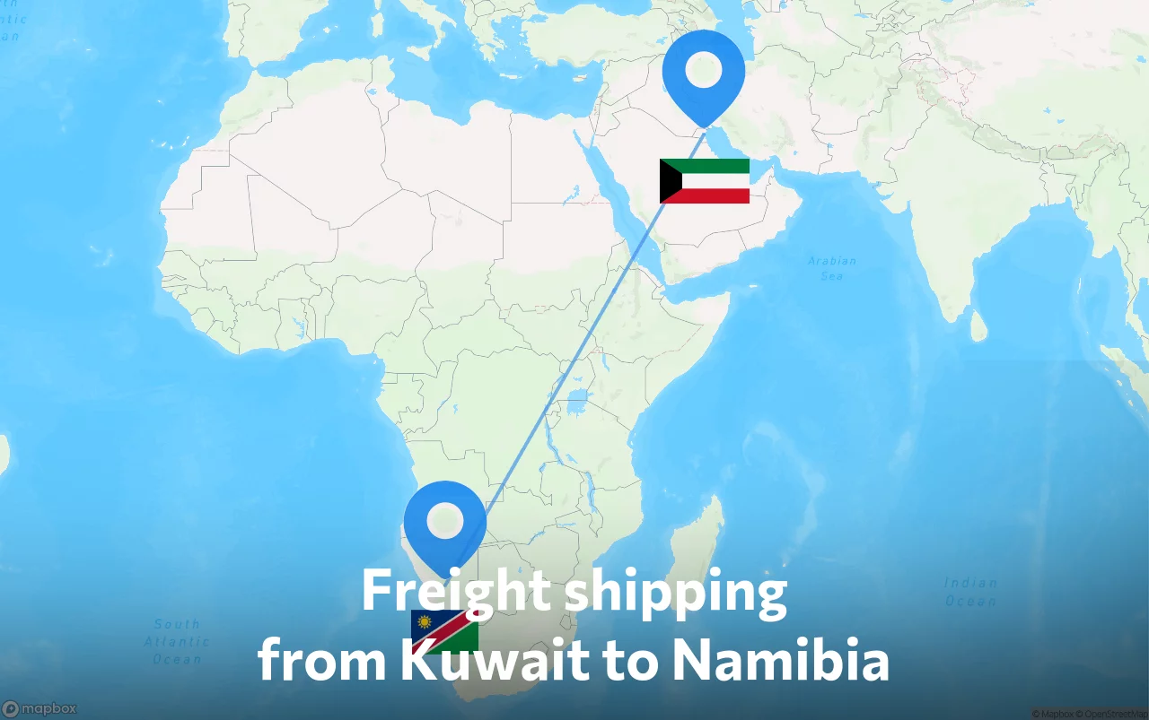 Shipping route from Kuwait to Namibia