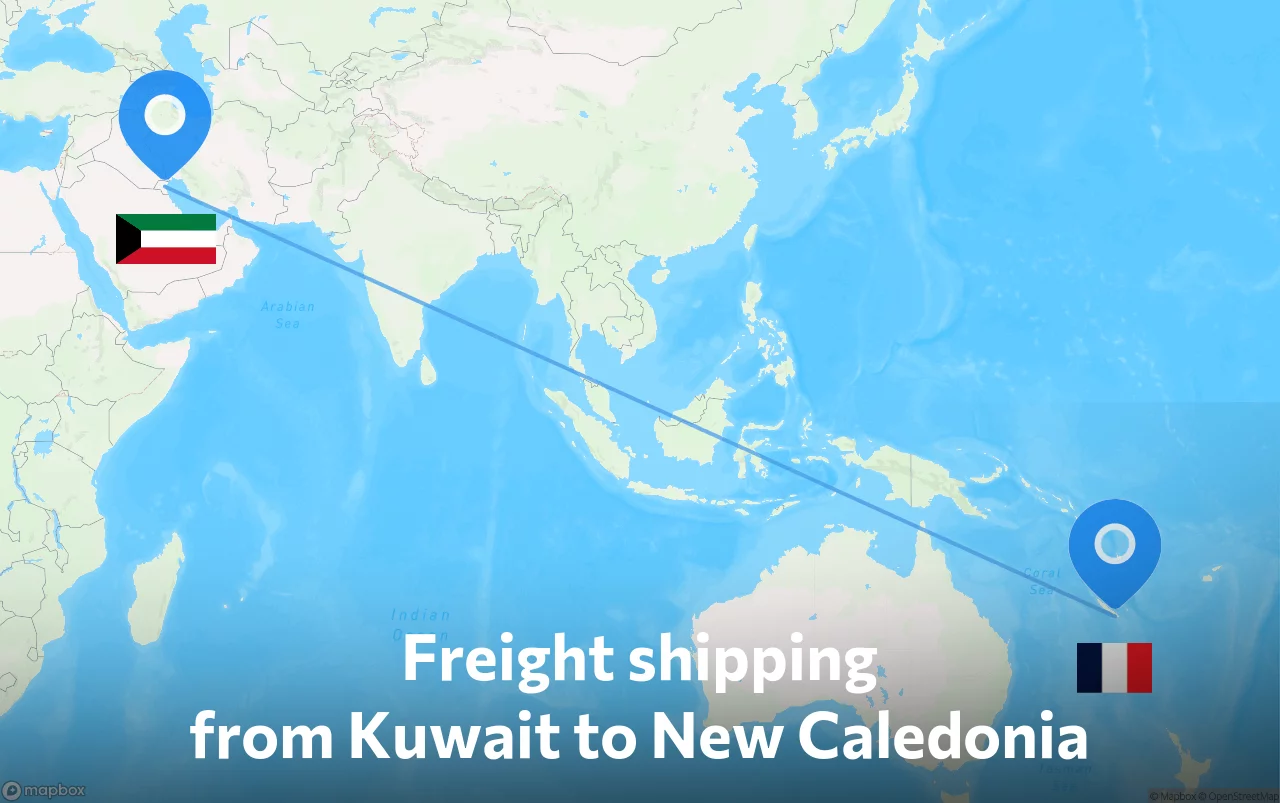 Shipping route from Kuwait to New Caledonia