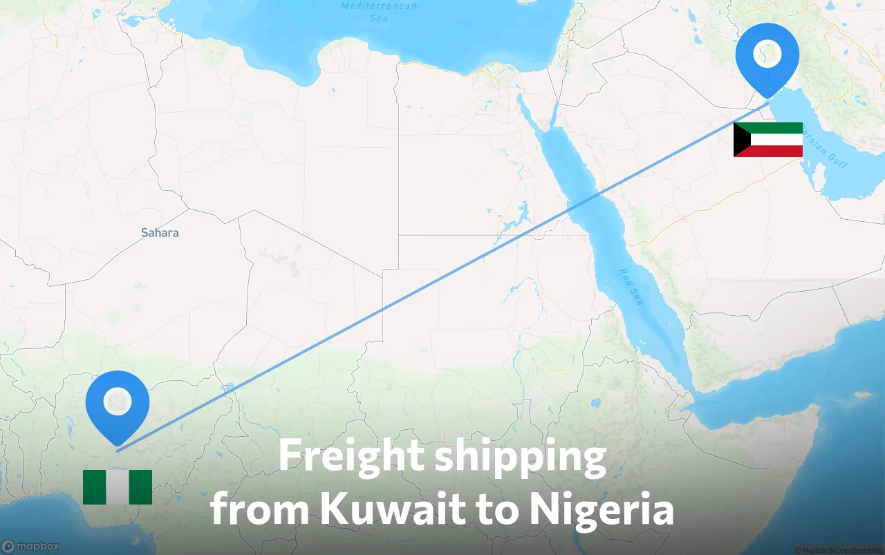 Shipping route from Kuwait to Nigeria