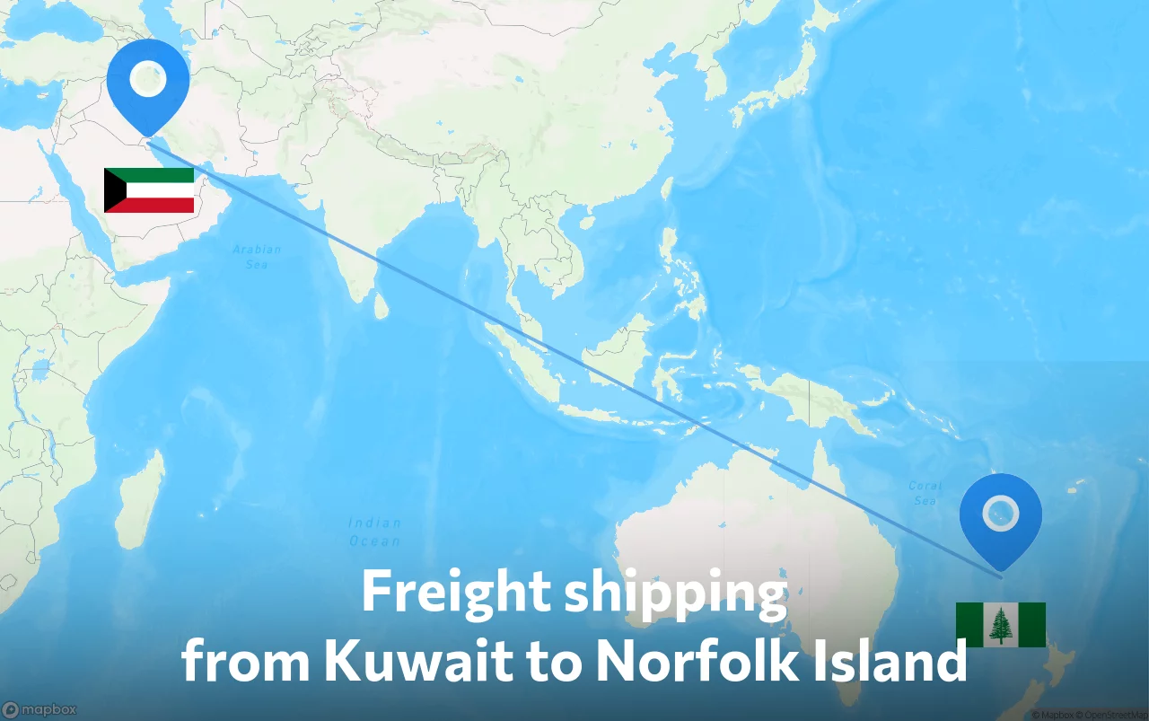 Shipping route from Kuwait to Norfolk Island