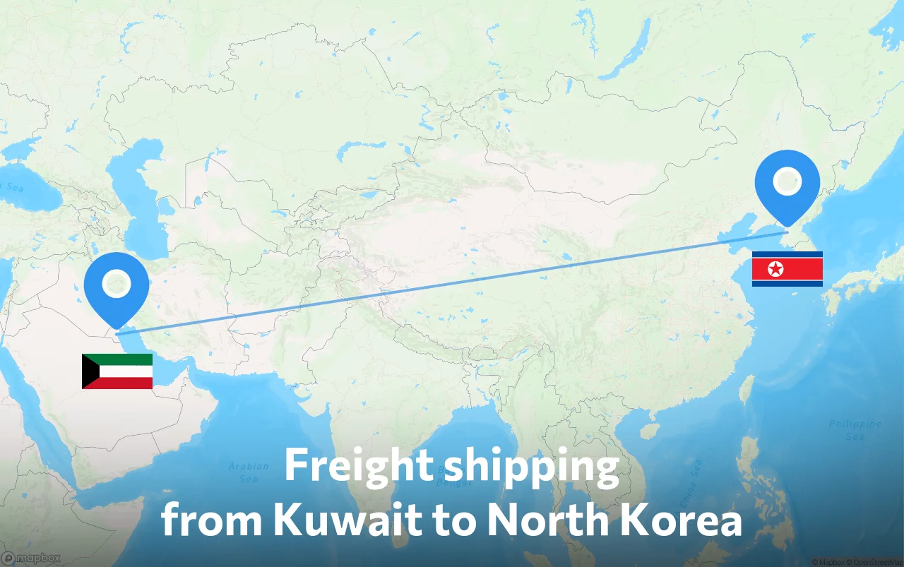 Shipping route from Kuwait to North Korea