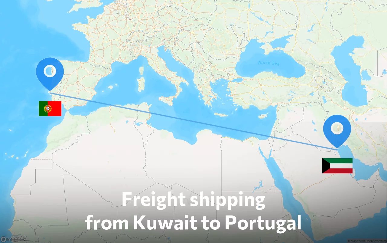 Shipping route from Kuwait to Portugal