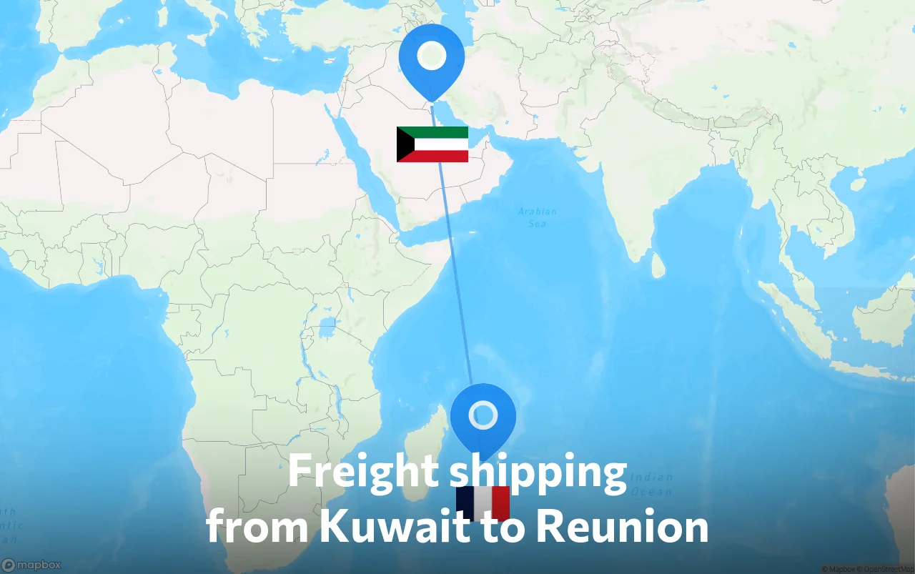 Shipping route from Kuwait to Reunion