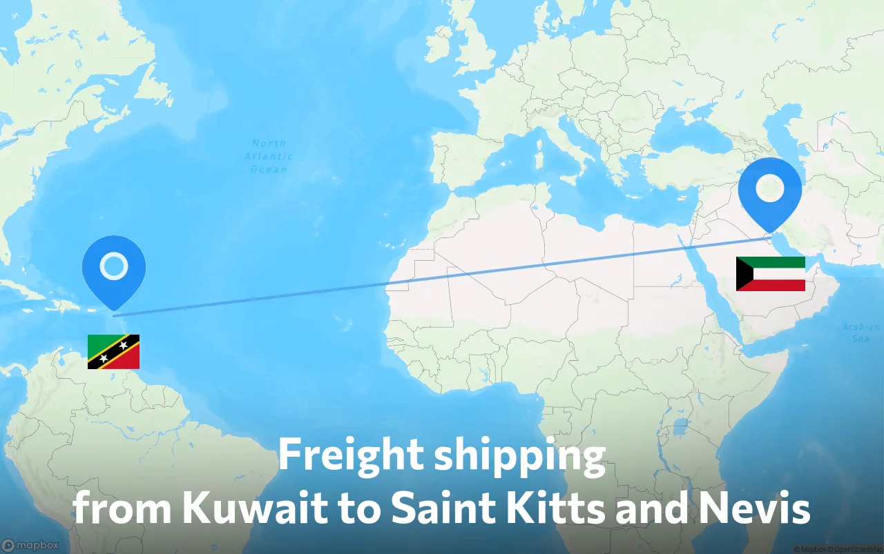 Shipping route from Kuwait to Saint Kitts and Nevis
