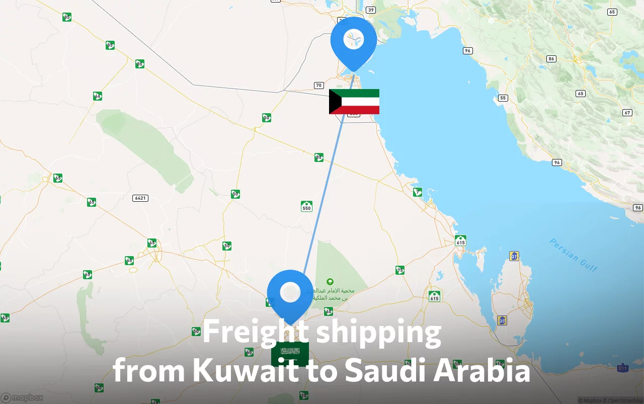 Shipping route from Kuwait to Saudi Arabia