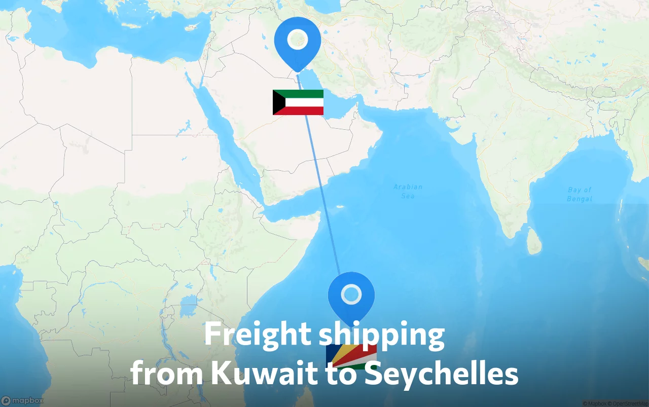 Shipping route from Kuwait to Seychelles