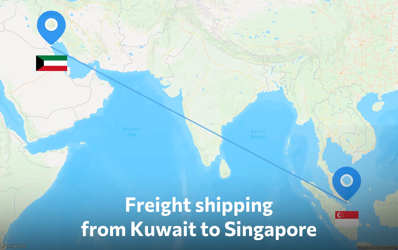 Shipping route from Kuwait to Singapore