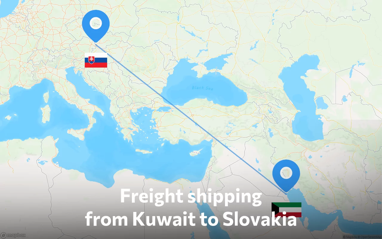 Shipping route from Kuwait to Slovakia