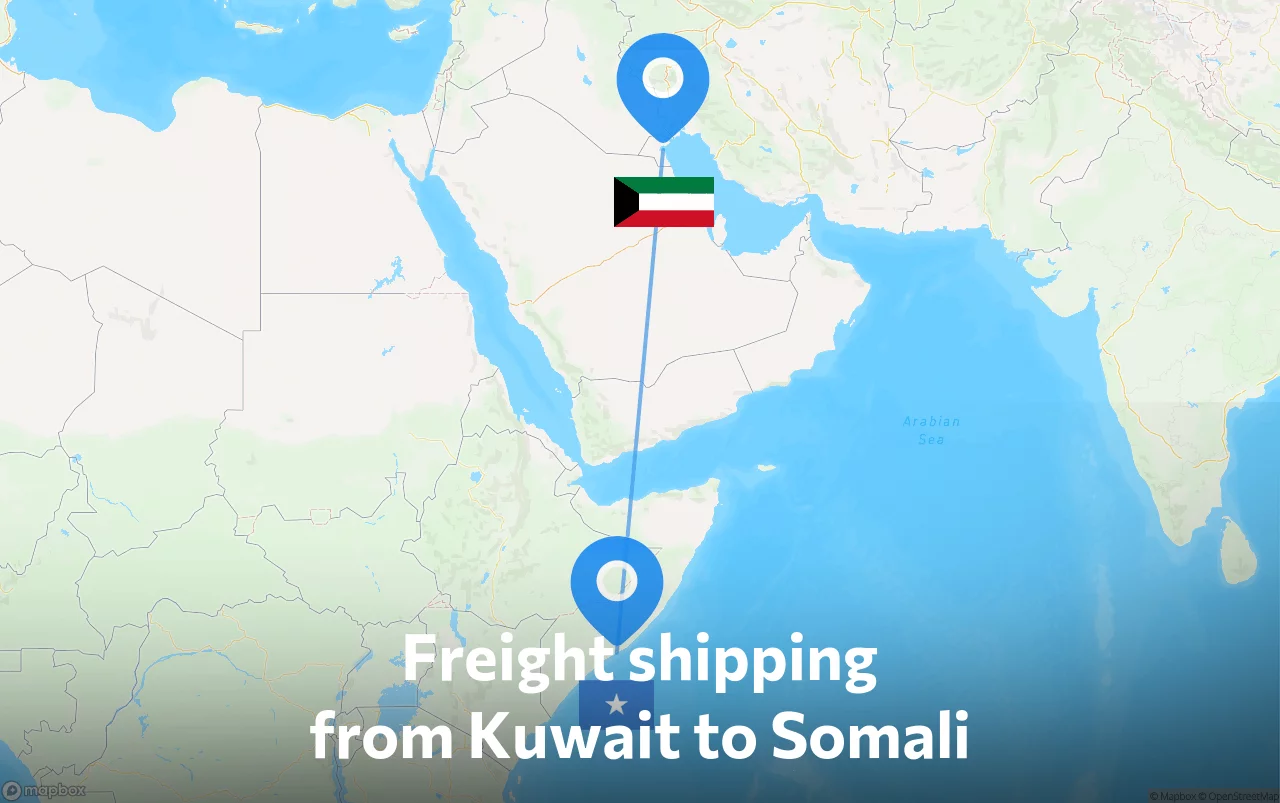 Shipping route from Kuwait to Somali