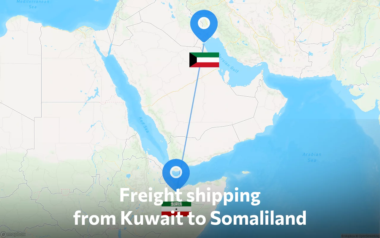 Shipping route from Kuwait to Somaliland