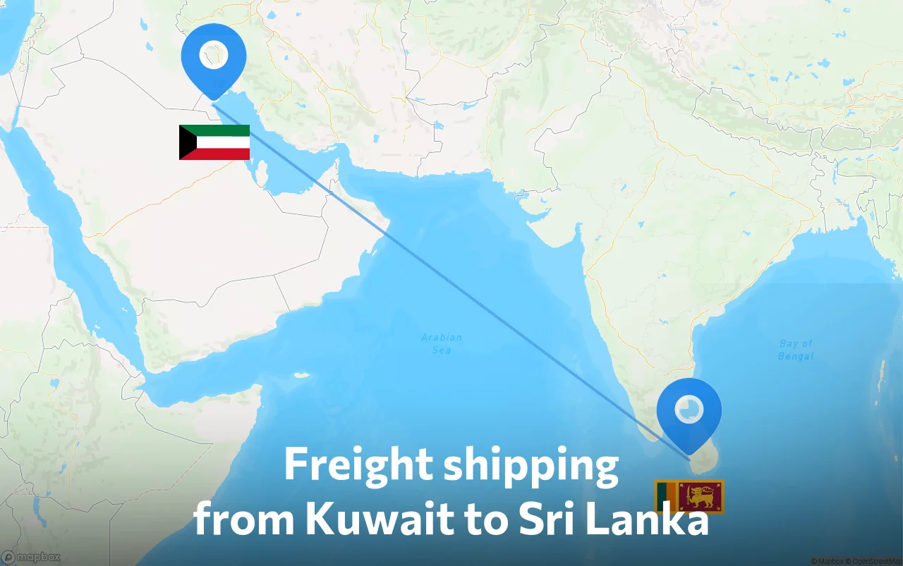 Shipping route from Kuwait to Sri Lanka