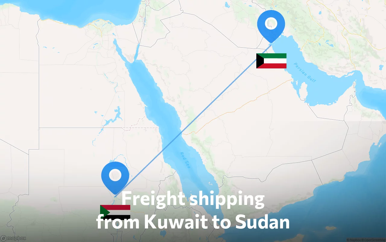Shipping route from Kuwait to Sudan