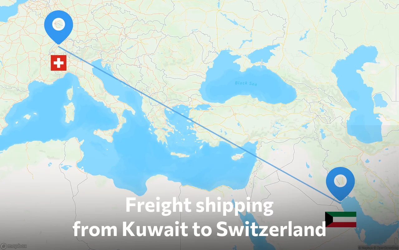 Shipping route from Kuwait to Switzerland