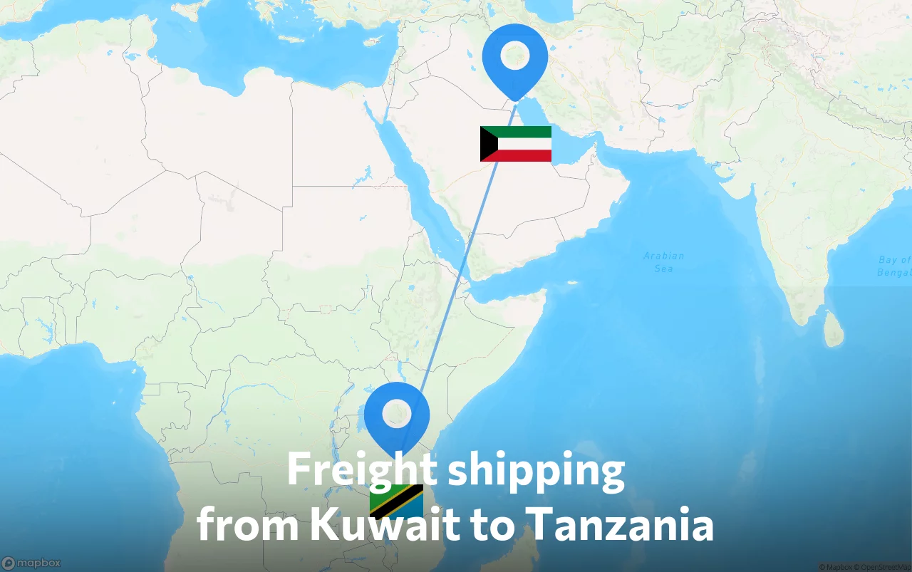 Shipping route from Kuwait to Tanzania