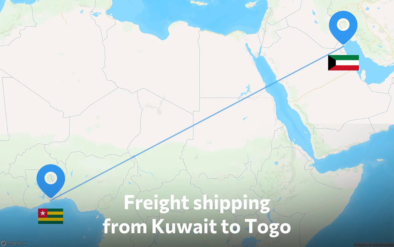 Shipping route from Kuwait to Togo