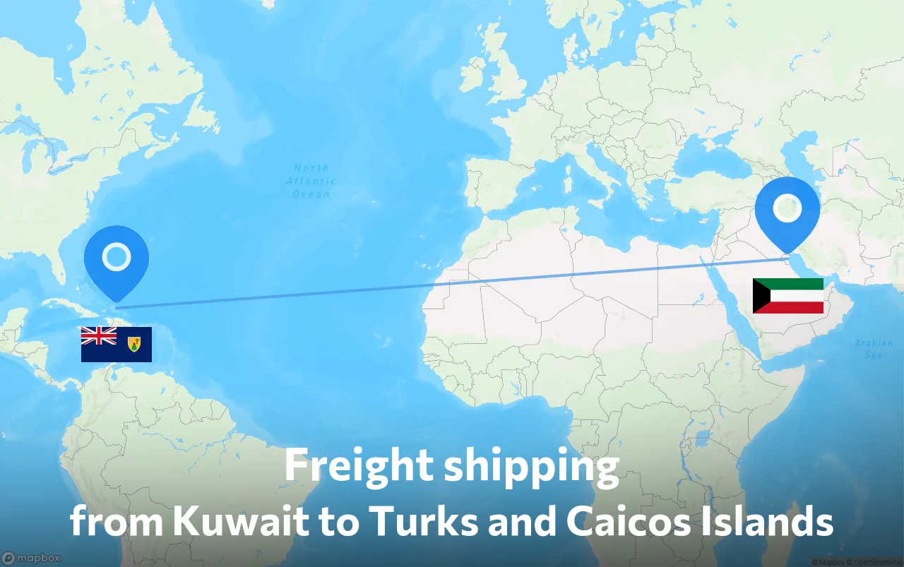 Shipping route from Kuwait to Turks and Caicos Islands