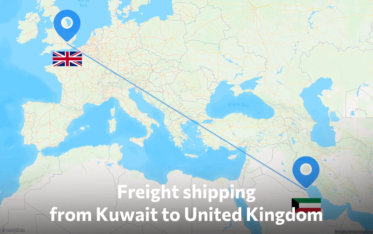Shipping route from Kuwait to United Kingdom