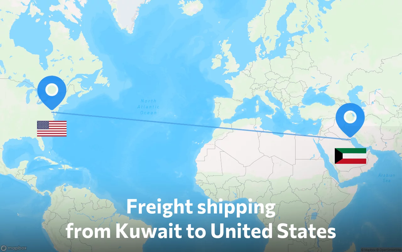 Shipping route from Kuwait to United States