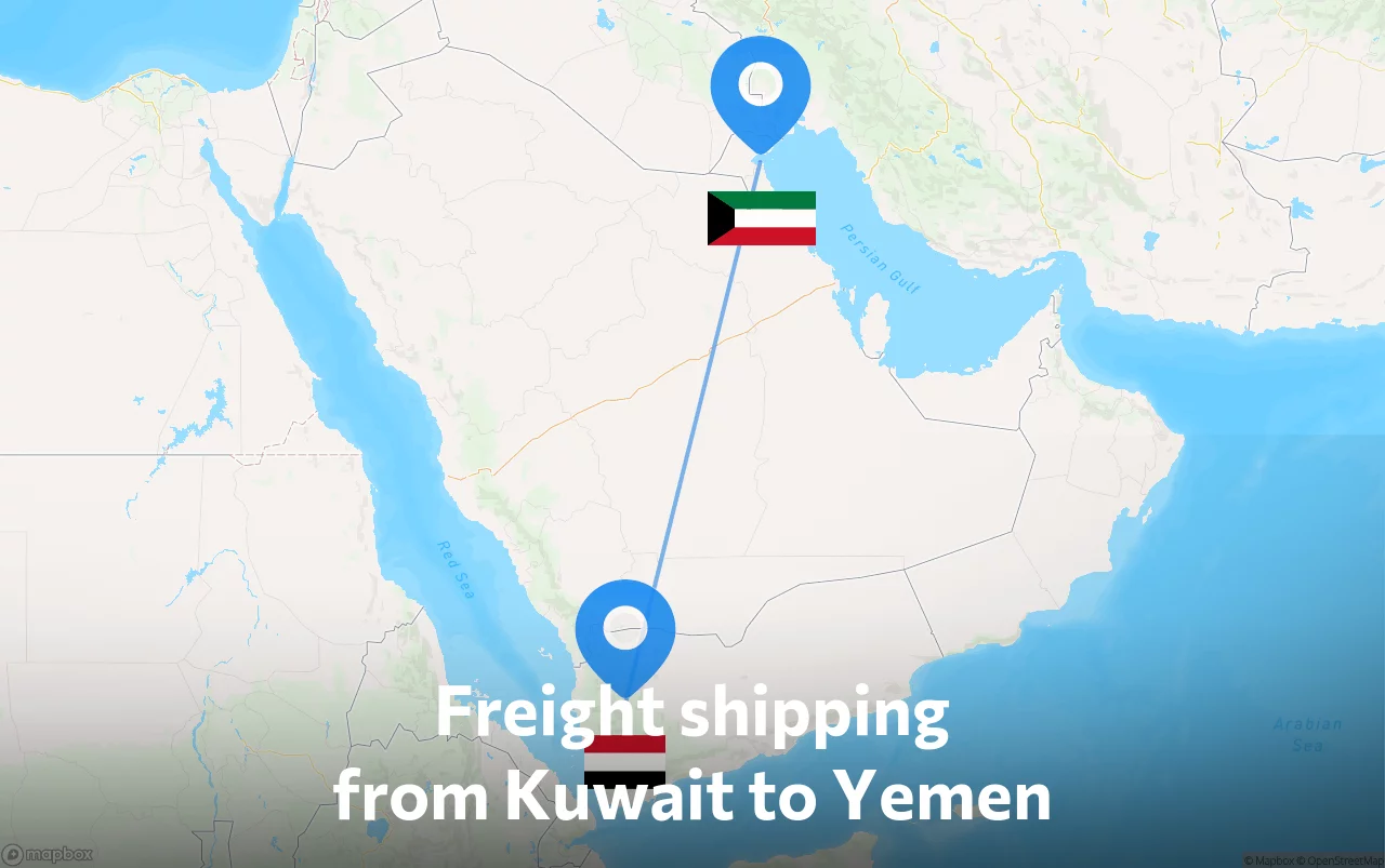 Shipping route from Kuwait to Yemen