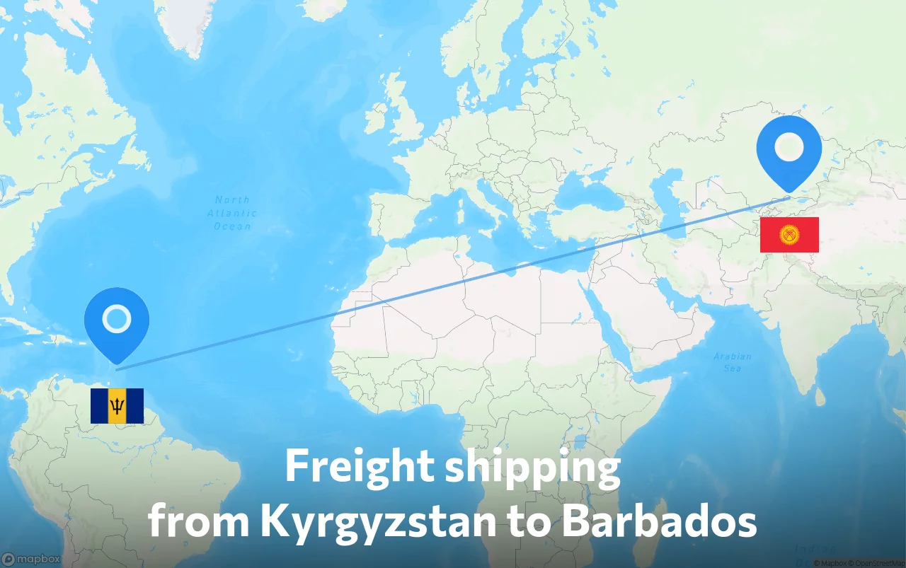 Shipping route from Kyrgyzstan to Barbados