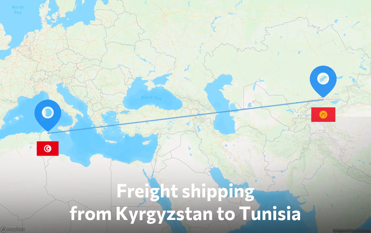 Shipping route from Kyrgyzstan to Tunisia