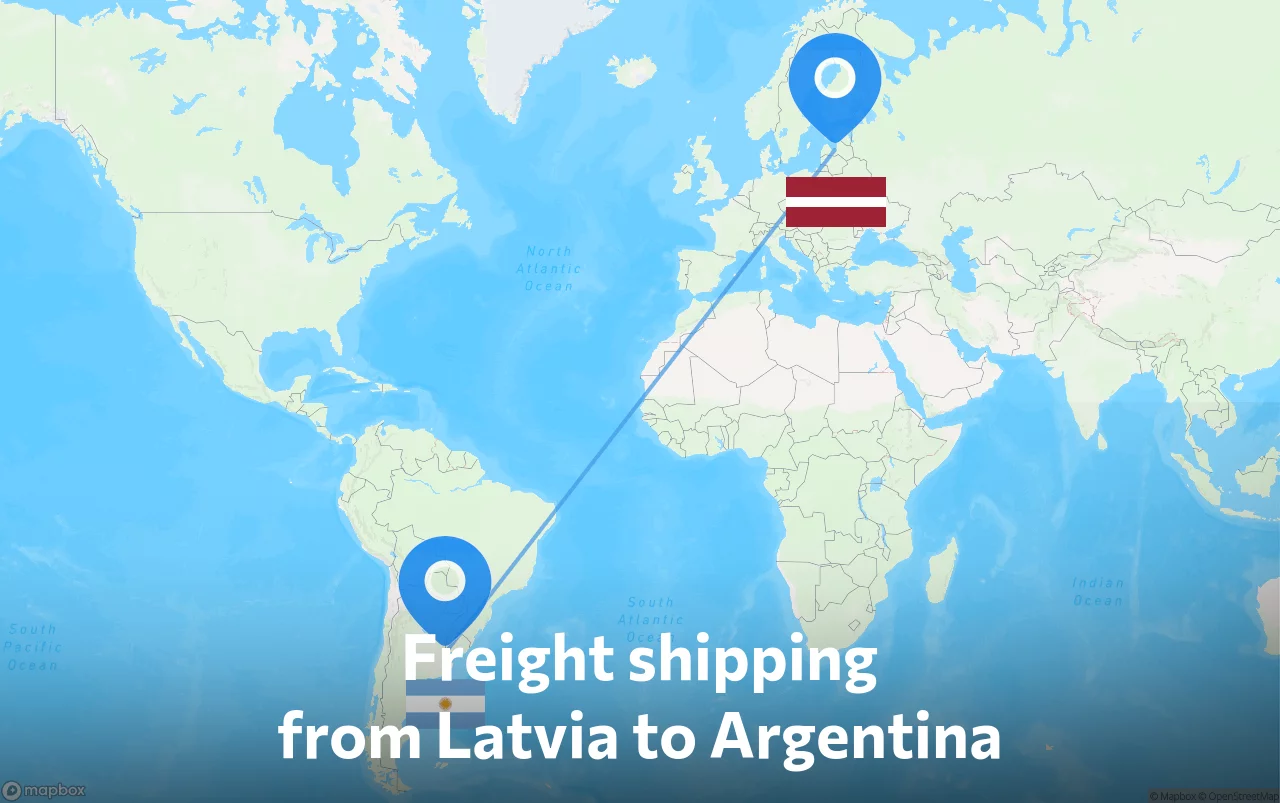 Shipping route from Latvia to Argentina