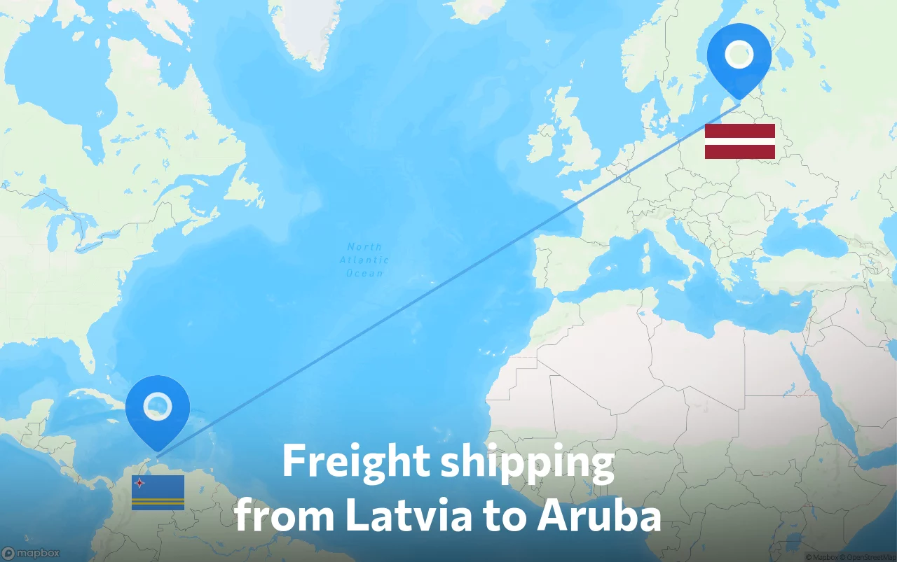 Shipping route from Latvia to Aruba