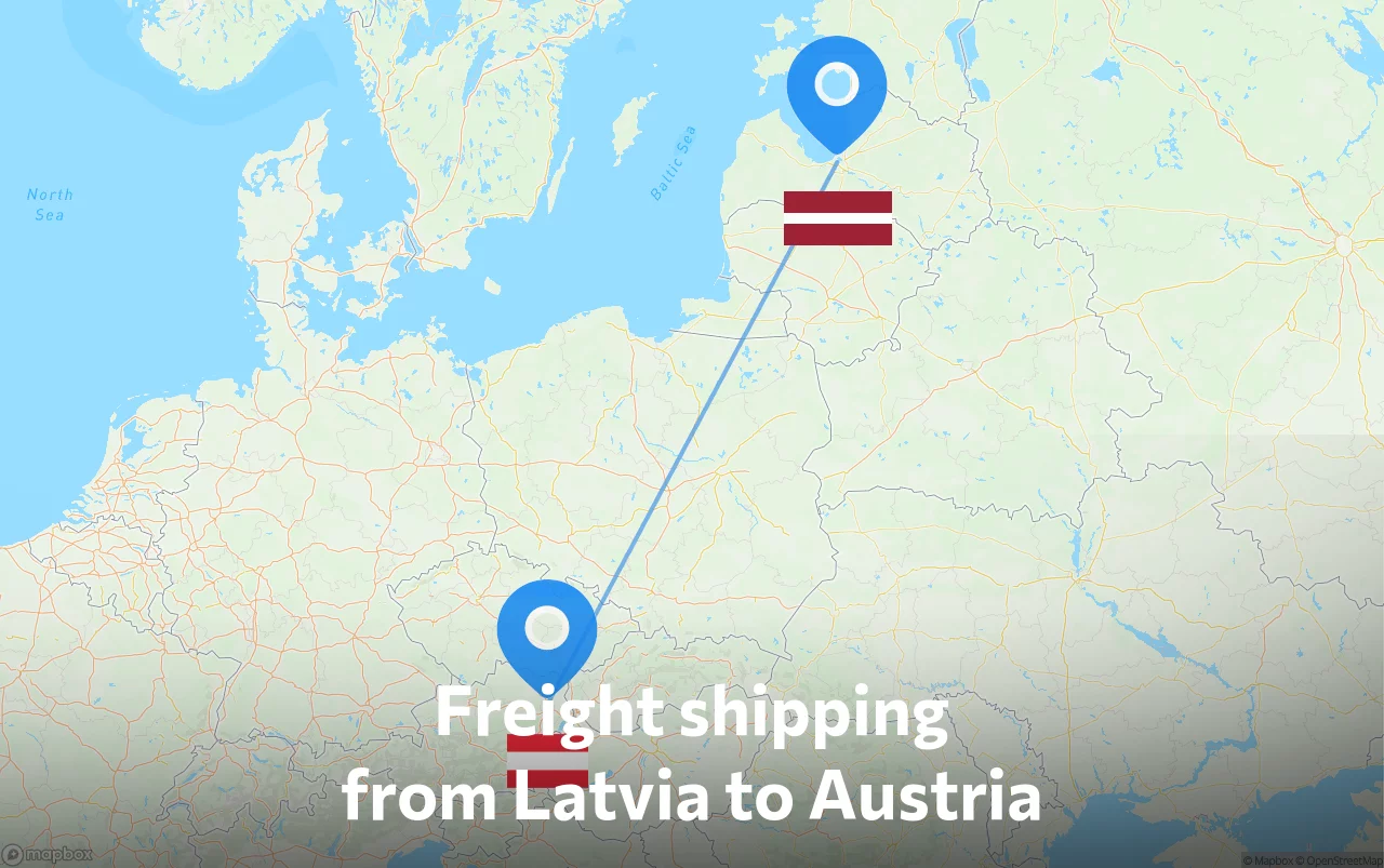 Shipping route from Latvia to Austria