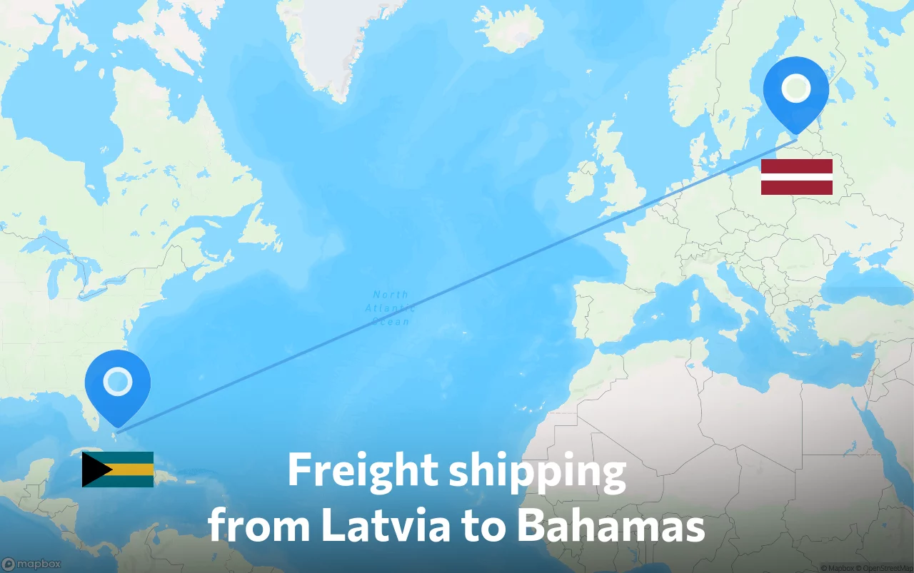 Shipping route from Latvia to Bahamas