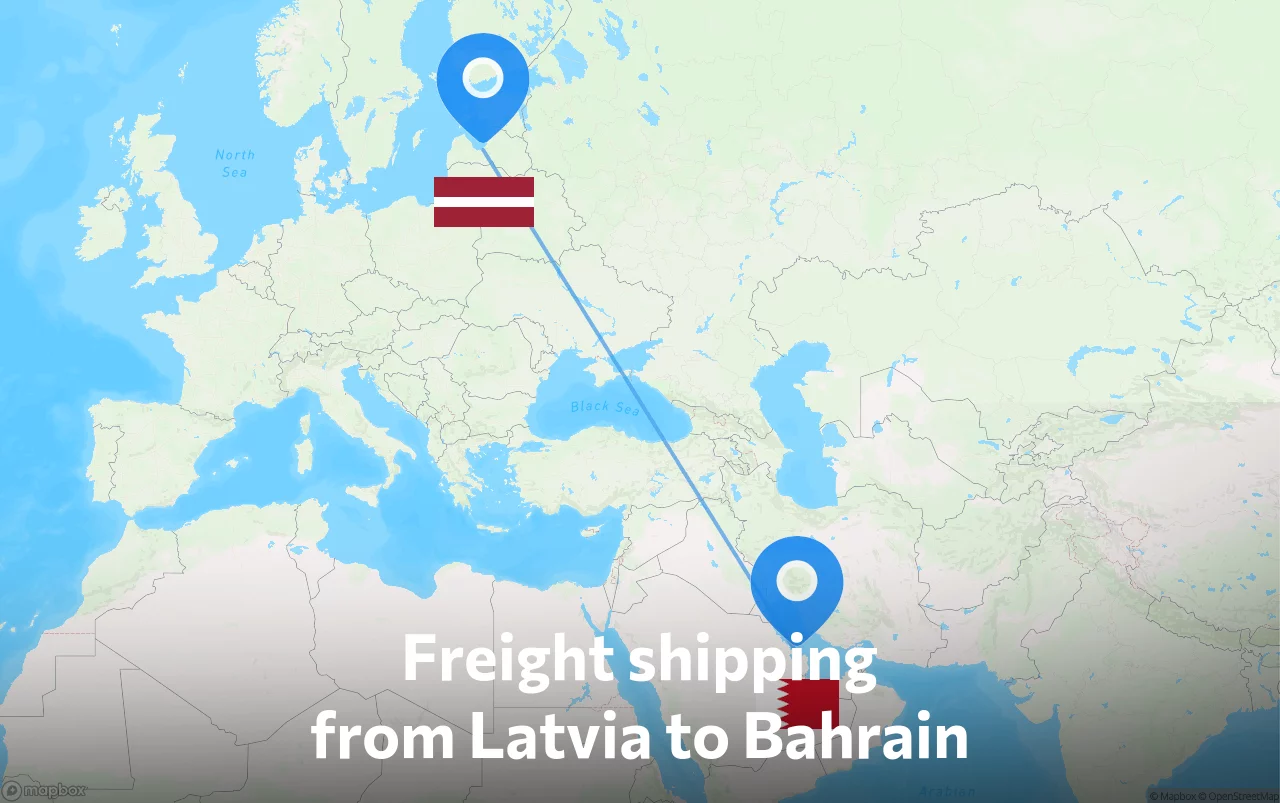 Shipping route from Latvia to Bahrain