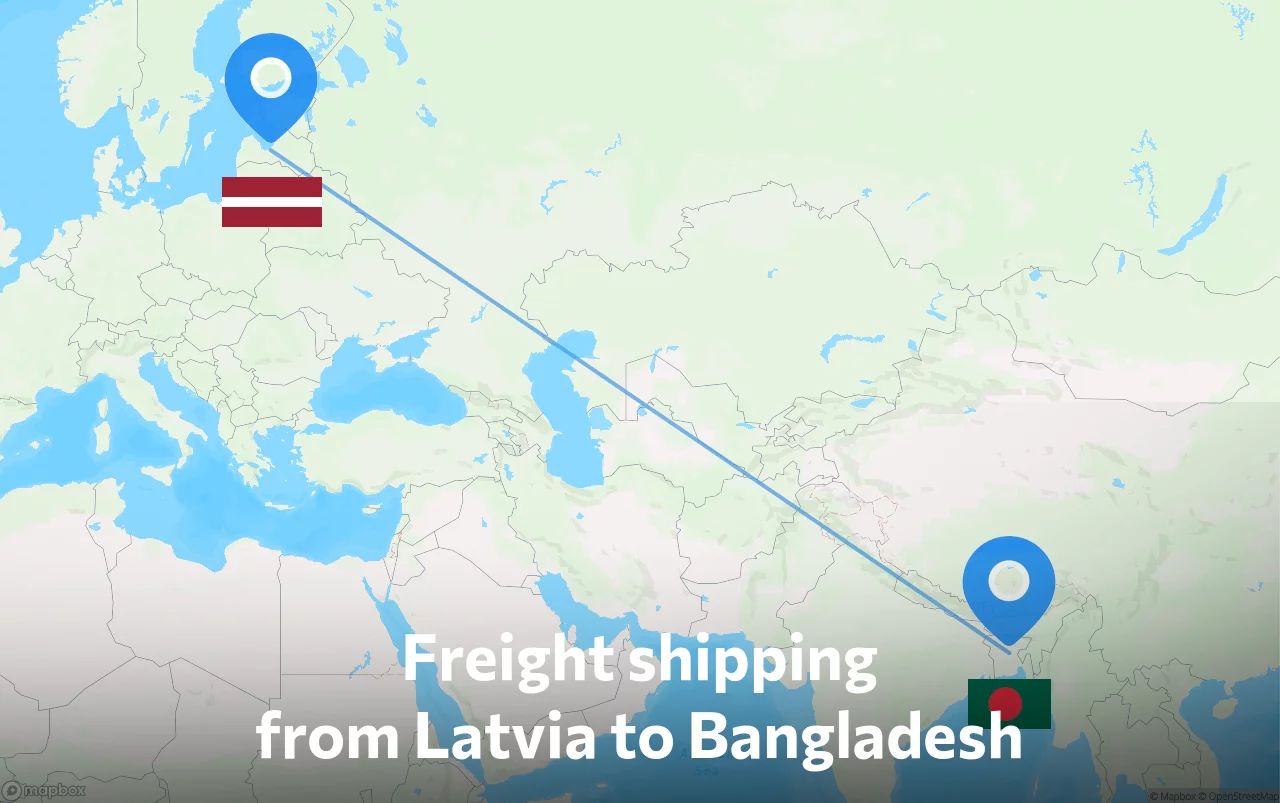 Shipping route from Latvia to Bangladesh