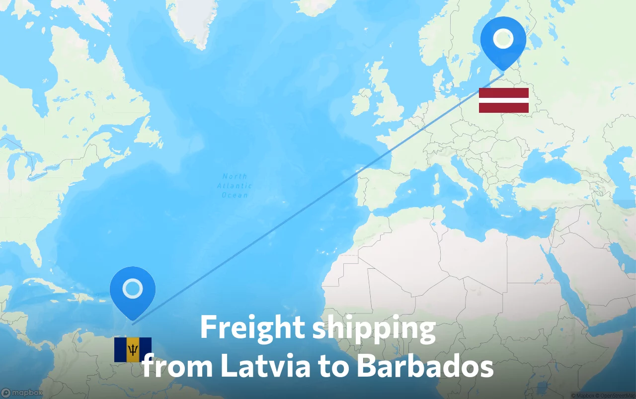 Shipping route from Latvia to Barbados