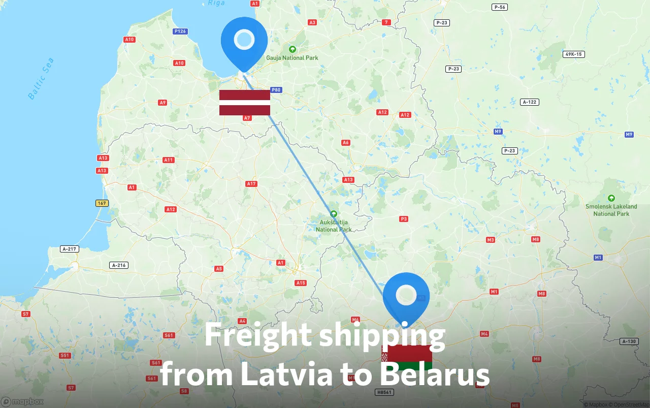 Shipping route from Latvia to Belarus