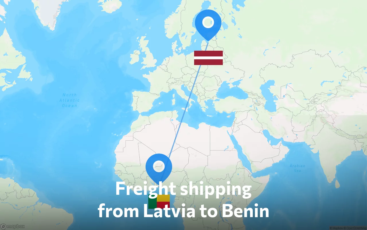 Shipping route from Latvia to Benin