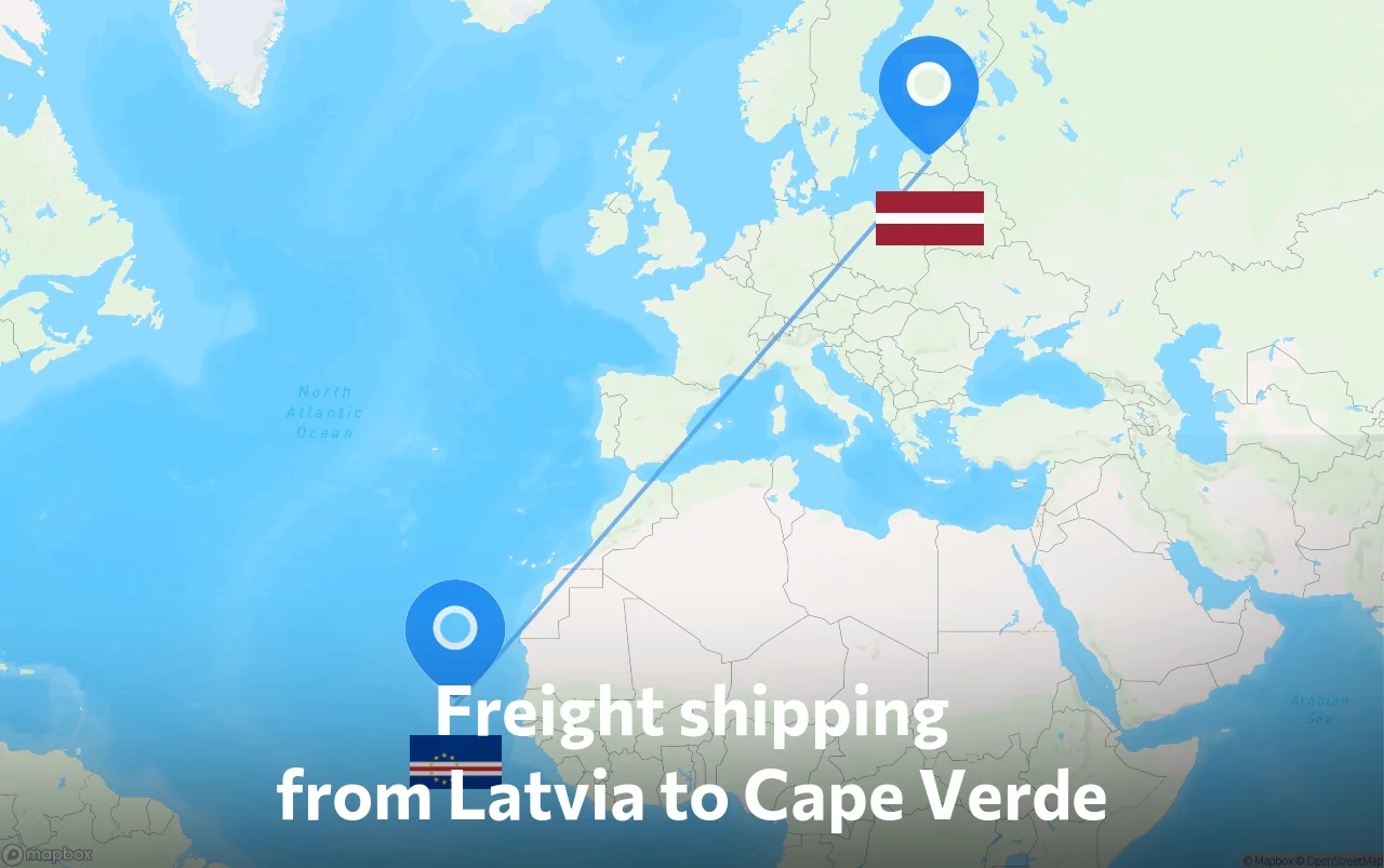 Shipping route from Latvia to Cape Verde