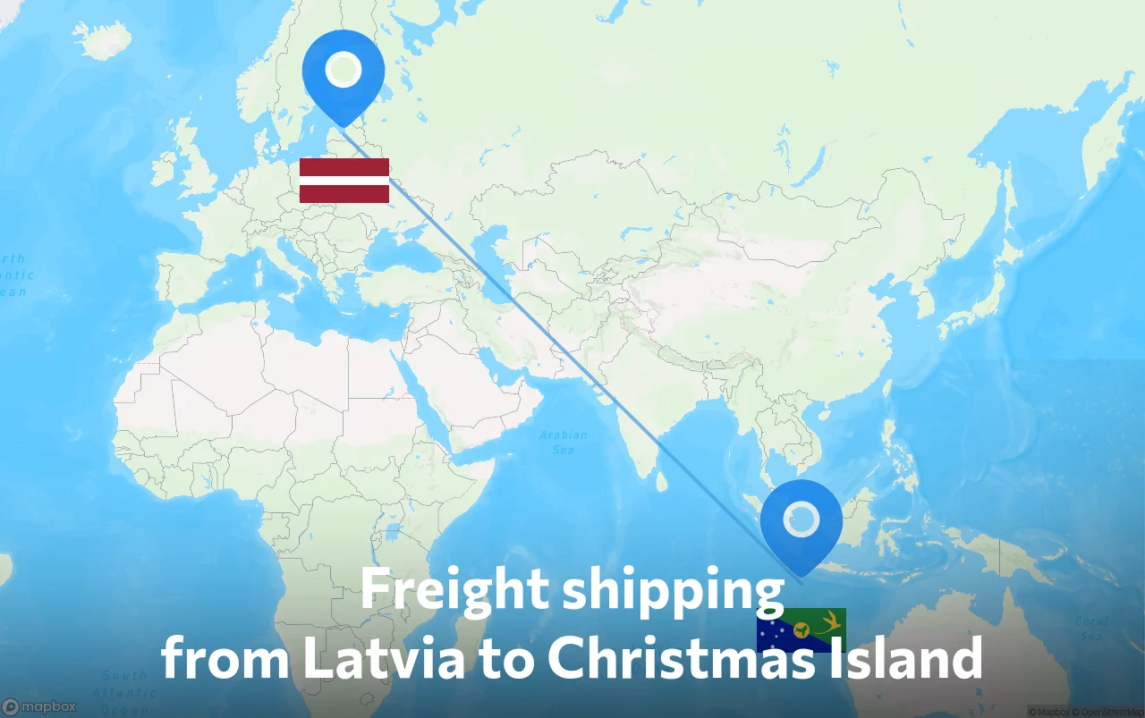 Shipping route from Latvia to Christmas Island