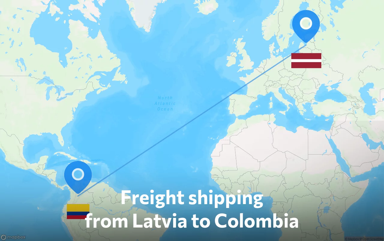 Shipping route from Latvia to Colombia