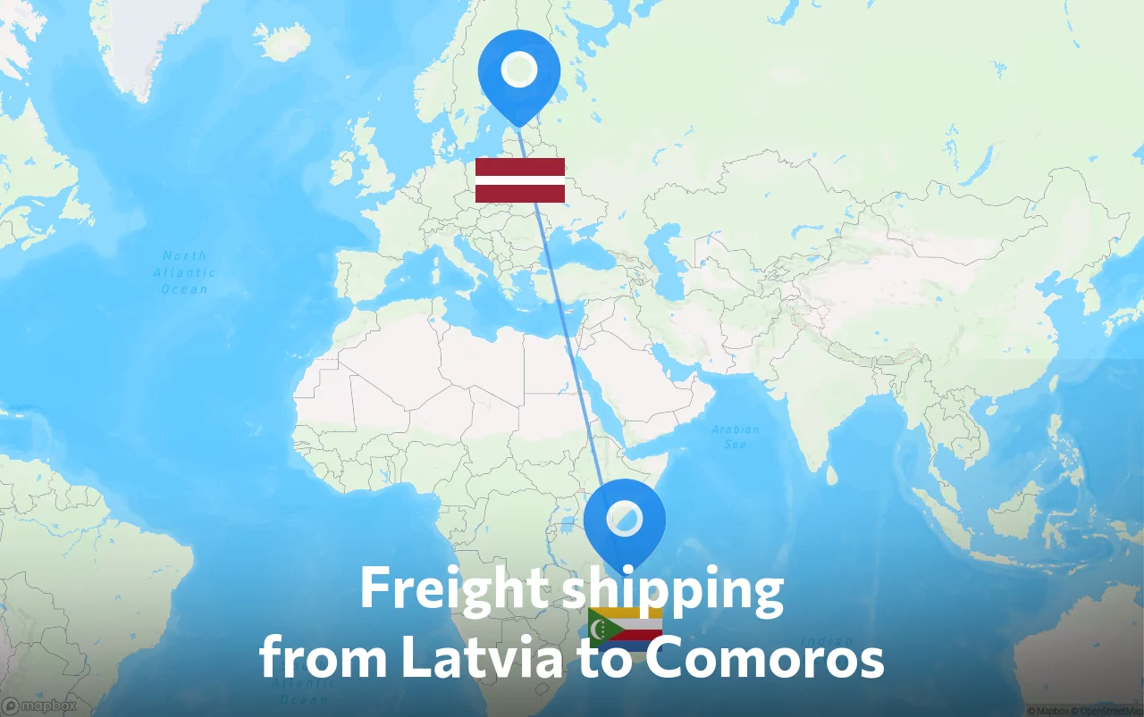 Shipping route from Latvia to Comoros