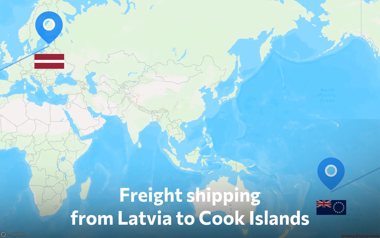 Shipping route from Latvia to Cook Islands