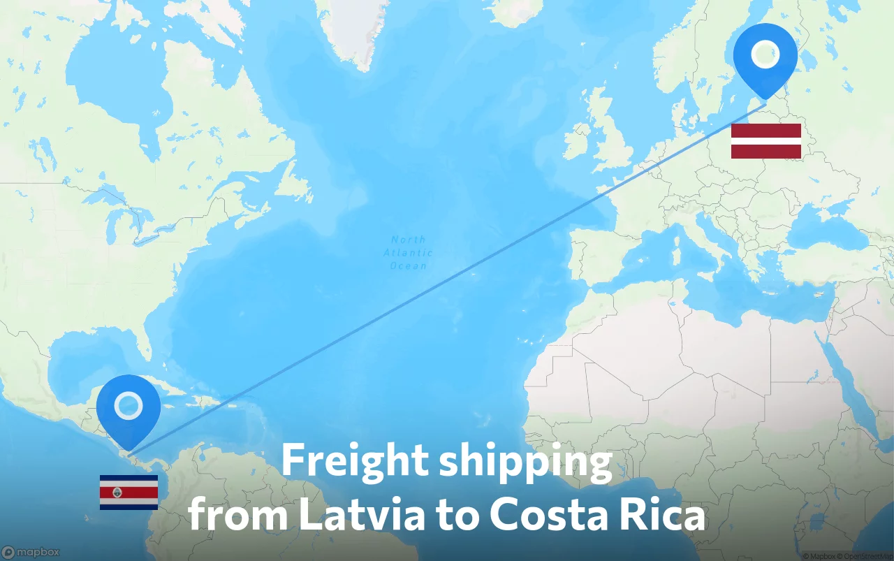 Shipping route from Latvia to Costa Rica
