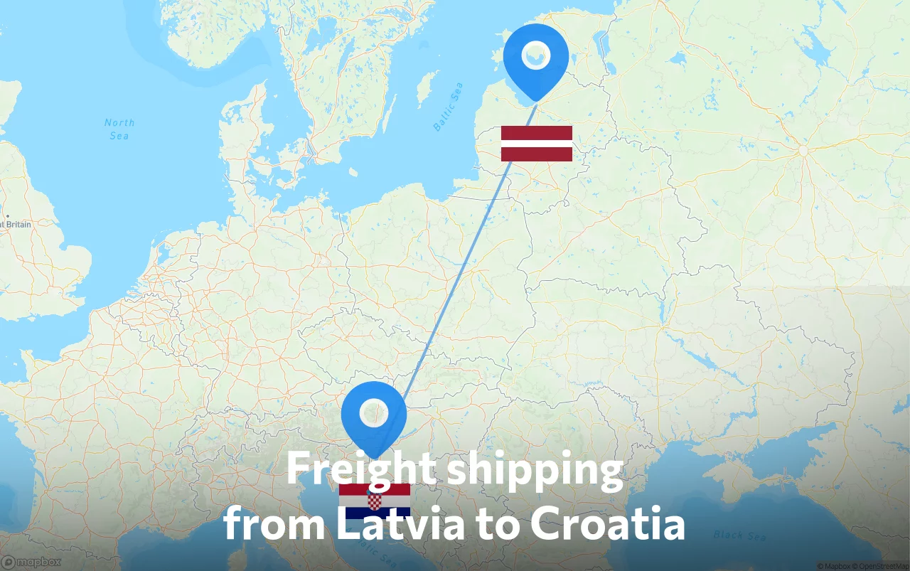 Shipping route from Latvia to Croatia