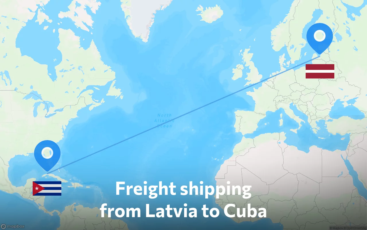 Shipping route from Latvia to Cuba