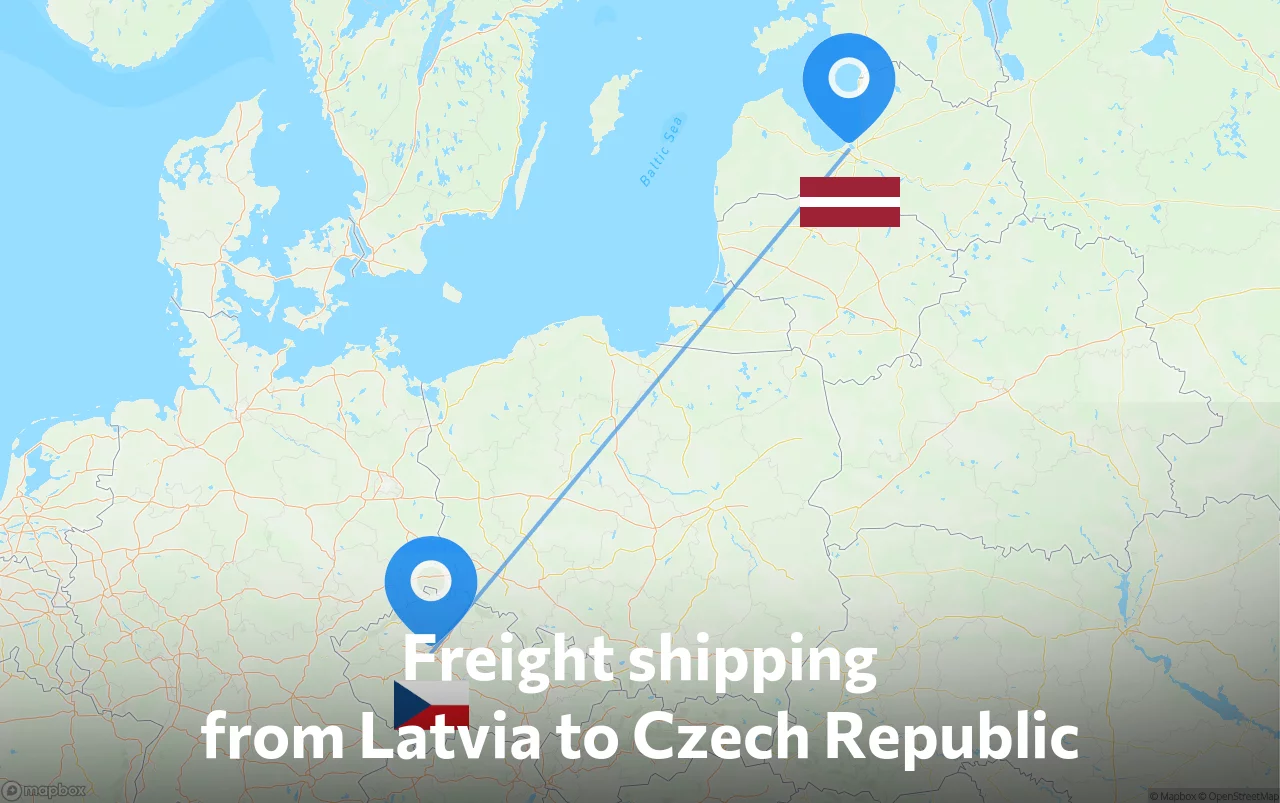 Shipping route from Latvia to Czech Republic